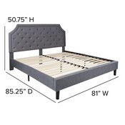 Brighton King Size Tufted Upholstered Platform Bed in Light Gray Fabric with 10 Inch CertiPUR-US Certified Pocket Spring Mattress, SL-BM10-12-GG
