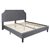 Brighton King Size Tufted Upholstered Platform Bed in Light Gray Fabric with 10 Inch CertiPUR-US Certified Pocket Spring Mattress, SL-BM10-12-GG
