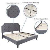 Brighton King Size Tufted Upholstered Platform Bed in Light Gray Fabric with 10 Inch CertiPUR-US Certified Pocket Spring Mattress, SL-BM10-12-GG