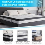 Brighton King Size Tufted Upholstered Platform Bed in Light Gray Fabric with 10 Inch CertiPUR-US Certified Pocket Spring Mattress, SL-BM10-12-GG