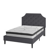 Brighton Full Size Tufted Upholstered Platform Bed in Dark Gray Fabric with 10 Inch CertiPUR-US Certified Pocket Spring Mattress, SL-BM10-14-GG