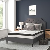 Brighton Full Size Tufted Upholstered Platform Bed in Dark Gray Fabric with 10 Inch CertiPUR-US Certified Pocket Spring Mattress, SL-BM10-14-GG