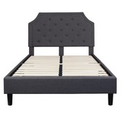 Brighton Full Size Tufted Upholstered Platform Bed in Dark Gray Fabric with 10 Inch CertiPUR-US Certified Pocket Spring Mattress, SL-BM10-14-GG
