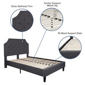 Brighton Full Size Tufted Upholstered Platform Bed in Dark Gray Fabric with 10 Inch CertiPUR-US Certified Pocket Spring Mattress, SL-BM10-14-GG