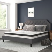 Brighton King Size Tufted Upholstered Platform Bed in Dark Gray Fabric with 10 Inch CertiPUR-US Certified Pocket Spring Mattress, SL-BM10-16-GG