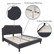 Brighton King Size Tufted Upholstered Platform Bed in Dark Gray Fabric with 10 Inch CertiPUR-US Certified Pocket Spring Mattress, SL-BM10-16-GG