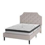 Brighton Full Size Tufted Upholstered Platform Bed in Beige Fabric with 10 Inch CertiPUR-US Certified Pocket Spring Mattress, SL-BM10-2-GG