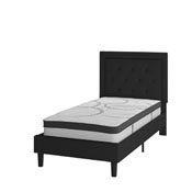Roxbury Twin Size Tufted Upholstered Platform Bed in Black Fabric with 10 Inch CertiPUR-US Certified Pocket Spring Mattress, SL-BM10-21-GG