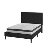 Roxbury Full Size Tufted Upholstered Platform Bed in Black Fabric with 10 Inch CertiPUR-US Certified Pocket Spring Mattress, SL-BM10-22-GG