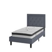 Roxbury Twin Size Tufted Upholstered Platform Bed in Light Gray Fabric with 10 Inch CertiPUR-US Certified Pocket Spring Mattress, SL-BM10-25-GG