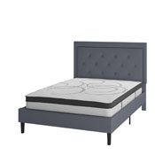 Roxbury Full Size Tufted Upholstered Platform Bed in Light Gray Fabric with 10 Inch CertiPUR-US Certified Pocket Spring Mattress, SL-BM10-26-GG
