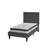 Roxbury Twin Size Tufted Upholstered Platform Bed in Dark Gray Fabric with 10 Inch CertiPUR-US Certified Pocket Spring Mattress, SL-BM10-29-GG