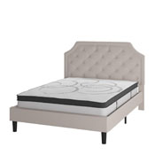 Brighton Queen Size Tufted Upholstered Platform Bed in Beige Fabric with 10 Inch CertiPUR-US Certified Pocket Spring Mattress, SL-BM10-3-GG