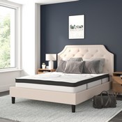 Brighton Queen Size Tufted Upholstered Platform Bed in Beige Fabric with 10 Inch CertiPUR-US Certified Pocket Spring Mattress, SL-BM10-3-GG