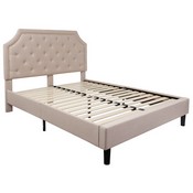 Brighton Queen Size Tufted Upholstered Platform Bed in Beige Fabric with 10 Inch CertiPUR-US Certified Pocket Spring Mattress, SL-BM10-3-GG