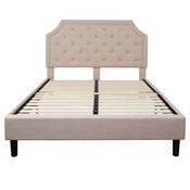 Brighton Queen Size Tufted Upholstered Platform Bed in Beige Fabric with 10 Inch CertiPUR-US Certified Pocket Spring Mattress, SL-BM10-3-GG