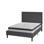 Roxbury Full Size Tufted Upholstered Platform Bed in Dark Gray Fabric with 10 Inch CertiPUR-US Certified Pocket Spring Mattress, SL-BM10-30-GG