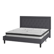 Roxbury King Size Tufted Upholstered Platform Bed in Dark Gray Fabric with 10 Inch CertiPUR-US Certified Pocket Spring Mattress, SL-BM10-32-GG