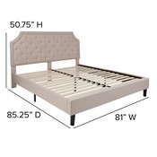 Brighton King Size Tufted Upholstered Platform Bed in Beige Fabric with 10 Inch CertiPUR-US Certified Pocket Spring Mattress, SL-BM10-4-GG