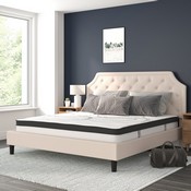 Brighton King Size Tufted Upholstered Platform Bed in Beige Fabric with 10 Inch CertiPUR-US Certified Pocket Spring Mattress, SL-BM10-4-GG
