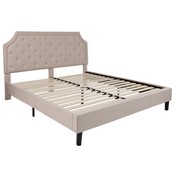 Brighton King Size Tufted Upholstered Platform Bed in Beige Fabric with 10 Inch CertiPUR-US Certified Pocket Spring Mattress, SL-BM10-4-GG