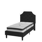 Brighton Twin Size Tufted Upholstered Platform Bed in Black Fabric with 10 Inch CertiPUR-US Certified Pocket Spring Mattress, SL-BM10-5-GG