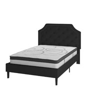 Brighton Full Size Tufted Upholstered Platform Bed in Black Fabric with 10 Inch CertiPUR-US Certified Pocket Spring Mattress, SL-BM10-6-GG