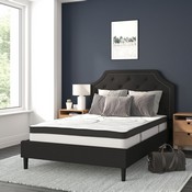Brighton Full Size Tufted Upholstered Platform Bed in Black Fabric with 10 Inch CertiPUR-US Certified Pocket Spring Mattress, SL-BM10-6-GG