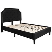 Brighton Full Size Tufted Upholstered Platform Bed in Black Fabric with 10 Inch CertiPUR-US Certified Pocket Spring Mattress, SL-BM10-6-GG