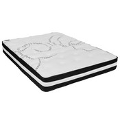 Brighton Full Size Tufted Upholstered Platform Bed in Black Fabric with 10 Inch CertiPUR-US Certified Pocket Spring Mattress, SL-BM10-6-GG