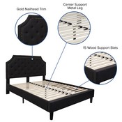 Brighton Full Size Tufted Upholstered Platform Bed in Black Fabric with 10 Inch CertiPUR-US Certified Pocket Spring Mattress, SL-BM10-6-GG