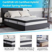 Brighton Full Size Tufted Upholstered Platform Bed in Black Fabric with 10 Inch CertiPUR-US Certified Pocket Spring Mattress, SL-BM10-6-GG