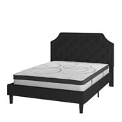 Brighton Queen Size Tufted Upholstered Platform Bed in Black Fabric with 10 Inch CertiPUR-US Certified Pocket Spring Mattress, SL-BM10-7-GG