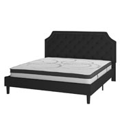 Brighton King Size Tufted Upholstered Platform Bed in Black Fabric with 10 Inch CertiPUR-US Certified Pocket Spring Mattress, SL-BM10-8-GG