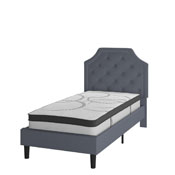 Brighton Twin Size Tufted Upholstered Platform Bed in Light Gray Fabric with 10 Inch CertiPUR-US Certified Pocket Spring Mattress, SL-BM10-9-GG