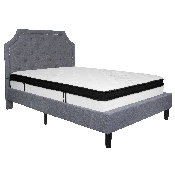 Brighton Full Size Tufted Upholstered Platform Bed in Light Gray Fabric with Memory Foam Mattress, SL-BMF-10-GG