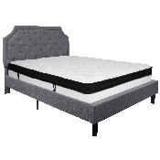Brighton Queen Size Tufted Upholstered Platform Bed in Light Gray Fabric with Memory Foam Mattress, SL-BMF-11-GG