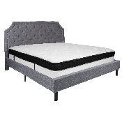 Brighton King Size Tufted Upholstered Platform Bed in Light Gray Fabric with Memory Foam Mattress, SL-BMF-12-GG