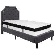 Brighton Twin Size Tufted Upholstered Platform Bed in Dark Gray Fabric with Memory Foam Mattress, SL-BMF-13-GG