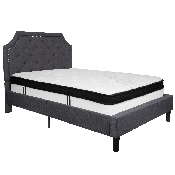 Brighton Full Size Tufted Upholstered Platform Bed in Dark Gray Fabric with Memory Foam Mattress, SL-BMF-14-GG