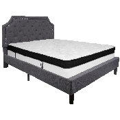 Brighton Queen Size Tufted Upholstered Platform Bed in Dark Gray Fabric with Memory Foam Mattress, SL-BMF-15-GG