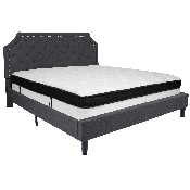 Brighton King Size Tufted Upholstered Platform Bed in Dark Gray Fabric with Memory Foam Mattress, SL-BMF-16-GG