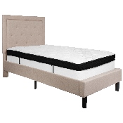 Roxbury Twin Size Tufted Upholstered Platform Bed in Beige Fabric with Memory Foam Mattress, SL-BMF-17-GG