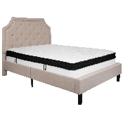 Brighton Full Size Tufted Upholstered Platform Bed in Beige Fabric with Memory Foam Mattress, SL-BMF-2-GG