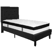 Roxbury Twin Size Tufted Upholstered Platform Bed in Black Fabric with Memory Foam Mattress, SL-BMF-21-GG