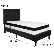 Roxbury Twin Size Tufted Upholstered Platform Bed in Black Fabric with Memory Foam Mattress, SL-BMF-21-GG