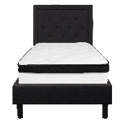 Roxbury Twin Size Tufted Upholstered Platform Bed in Black Fabric with Memory Foam Mattress, SL-BMF-21-GG