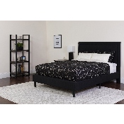 Roxbury Queen Size Tufted Upholstered Platform Bed in Black Fabric with Memory Foam Mattress, SL-BMF-23-GG