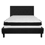 Roxbury Queen Size Tufted Upholstered Platform Bed in Black Fabric with Memory Foam Mattress, SL-BMF-23-GG