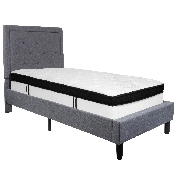 Roxbury Twin Size Tufted Upholstered Platform Bed in Light Gray Fabric with Memory Foam Mattress, SL-BMF-25-GG